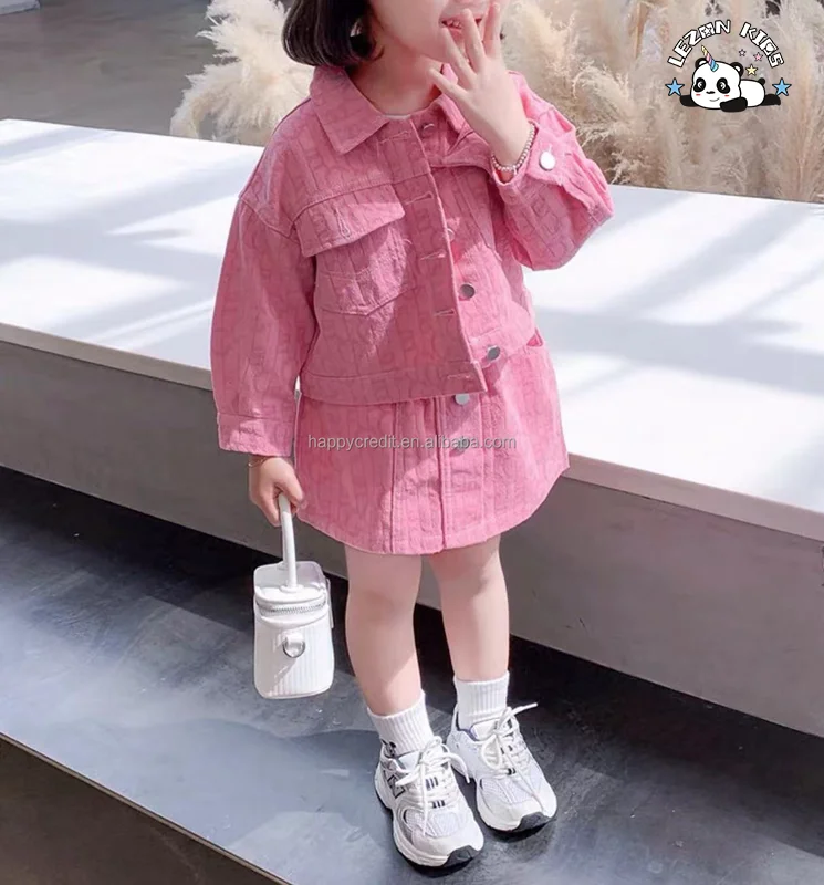 LEZONKIDS - Wholesale Custom Cute Little Girl 2 Piece Kids Denim Sets